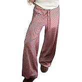 codcm Womens Comfy Pajama Pants Striped Low Waisted Lounge Pants Elastic Waist Drawstring Long Trousers