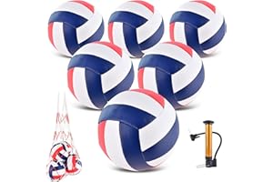 ELKCIP 6 Pack Volleyballs Official Size 5, Waterproof Soft Bulk Recreational Volley Balls with Pump and Net Bag for Indoor Outdoor Beach Pool Water Sand Game Training Match for Beginner Teenager
