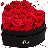 16-Piece Forever Flowers Heart-Shaped Box – Real Immortal Preserved Roses Lasting a Year, Perfect for Birthday, Girlfriend, Mother, or Wife, Valentine Day Gift for Her - Red