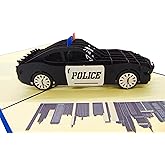Police Car, Pop Up Card, 3D Popup Greeting Cards, for Birthday, Valentine's Day, Mothers Day, Spring, Fathers Day, Graduation, Wedding, Anniversary, Thank You, Get Well, All Occasion | 6" x 6"