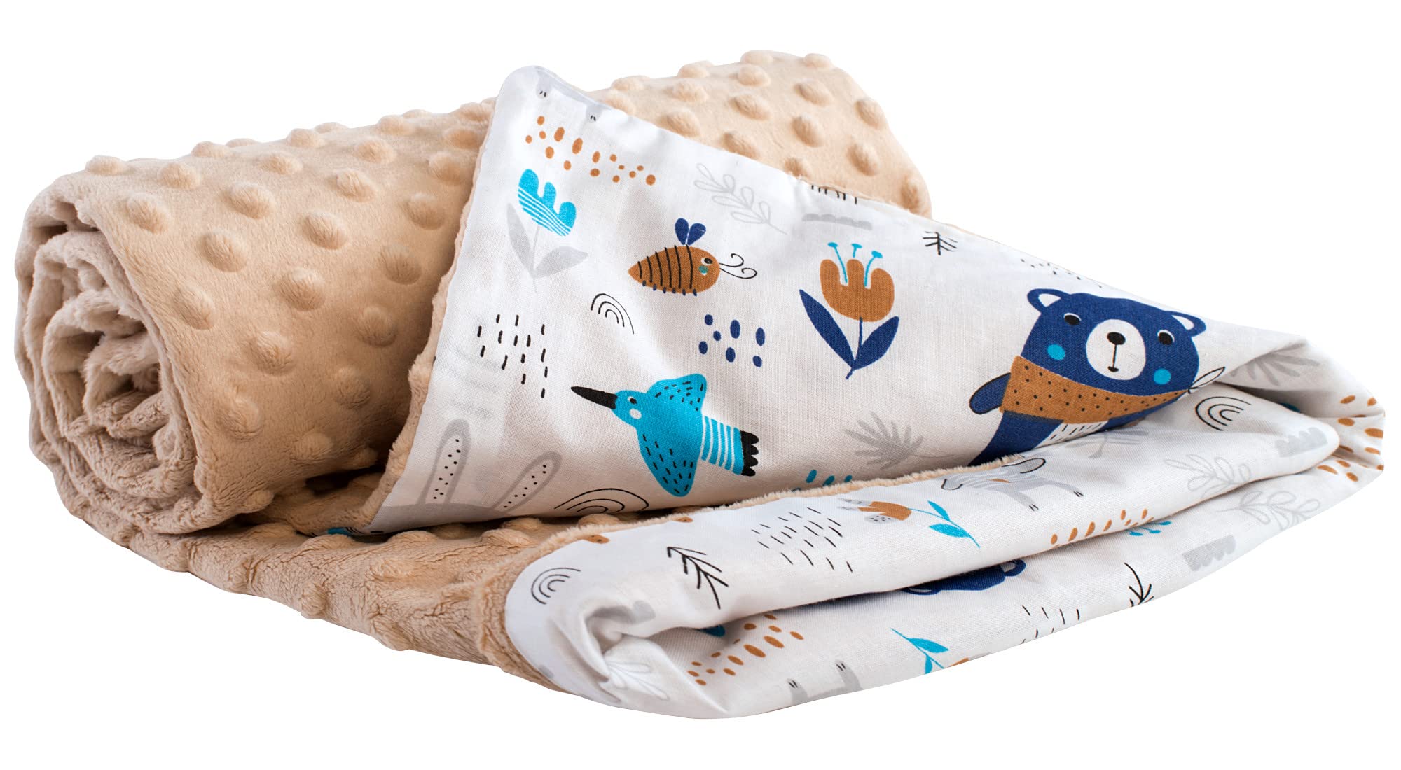 Medi Partners Baby Blanket Newborn Pram Soft 100% Cotton 75x100 Cot Toddler Comfort universal Cuddly Fluffy Crawling Plush bilateral Blankets (Boho animals with Beige Plush) — image 1