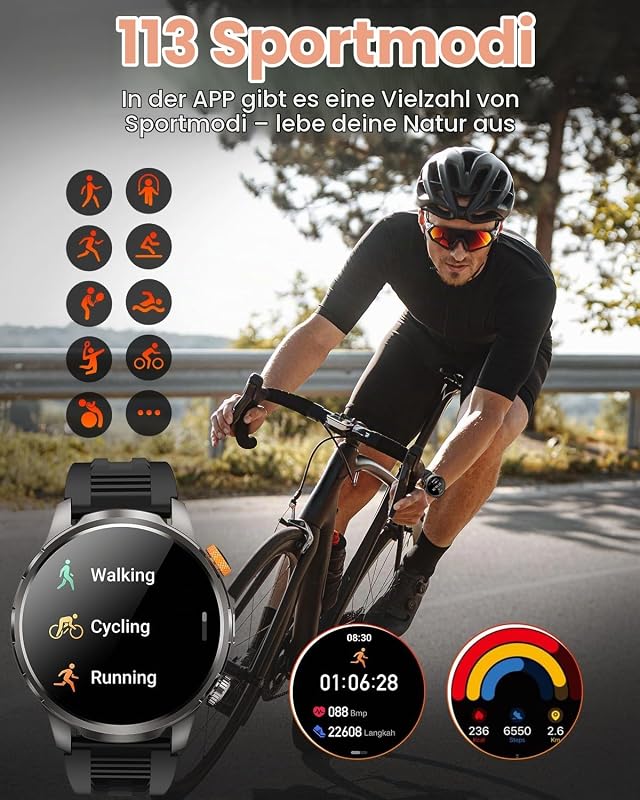 Smartwatch Herren Militär mit 1000mAh und LED Taschenlampen (Orange) — Foto 5 von 8