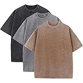 3 Pack Men's Oversized Heavy Cotton T-Shirts Vintage Tee Loose Fit Short Sleeve Casual Shirts for Men