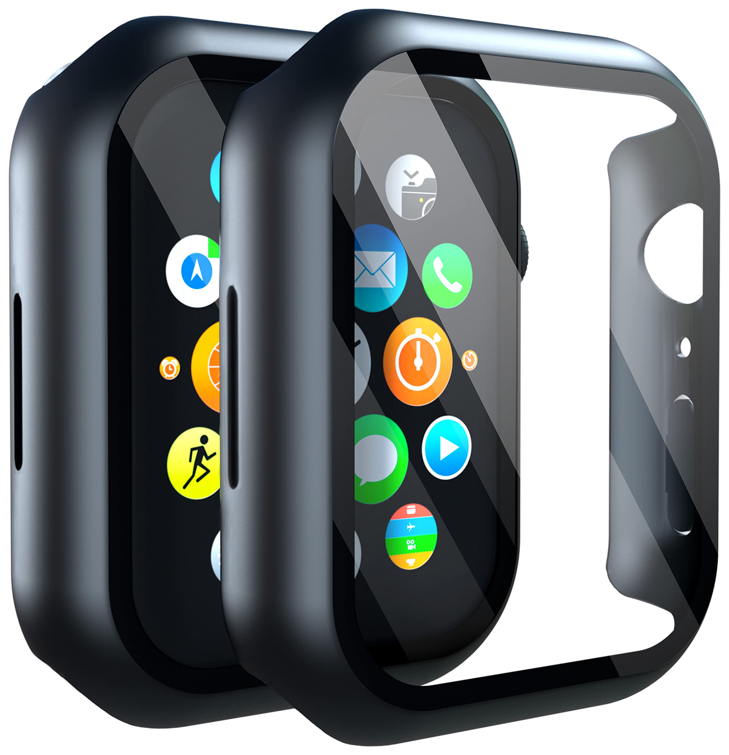 MyGadget Case compatible with Apple Watch 7 | 8 | 9 41 mm [2 pieces] - Protective Cover with 9H screen protector and hard frame in Black