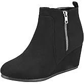 DREAM PAIRS Women's Suede Low Wedges Ankle Boots