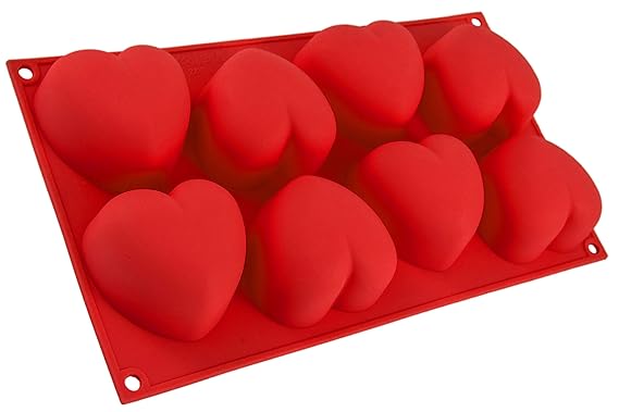 BlueFox Silikonform mit Herzen, 8 Herzchen, Backform für Muffins, Brownies, Cupcake, riesige Eiswürfel, Bowle, Valentinstag, 