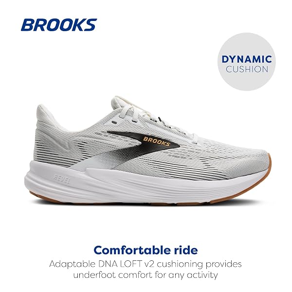 BROOKS MEN’S REVEL 8 NEUTRAL RUNNING & WALKING SHOE – WHITE/BLACK/OAK BUFF – 9 MEDIUM
