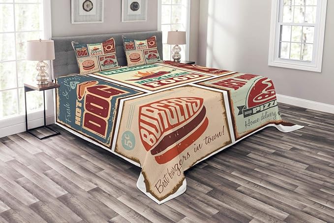 ABAKUHAUS Retro Tagesdecke Set, Retro mexikanische Blechschild, Set mit Kissenbezügen Kein verblassen, für Doppelbetten 220 x