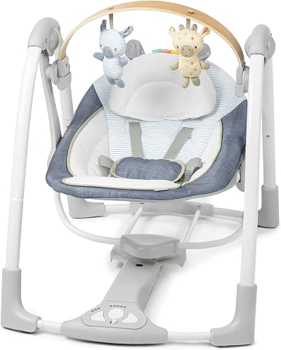 Ingenuity Swing n Go Portable Swing Chambray 5 Speeds TrueSpeed 0-9 Months
