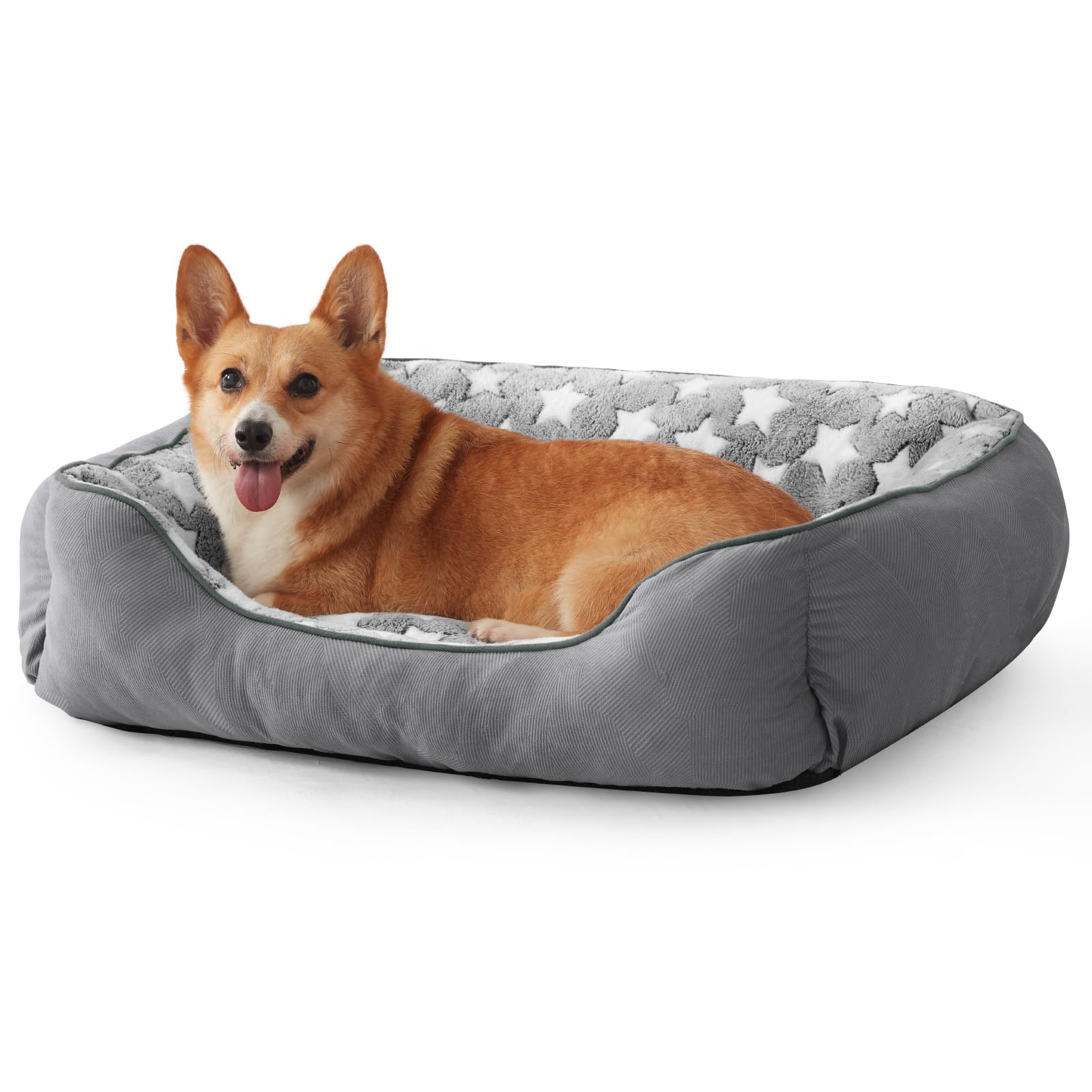 MIXJOY Dog Bed Large, Washable Cosy Pet Bed with Anti-Slip Bottom, Anti-Anxiety, Machine Washable, Light Grey, 76 x 61 x 23 cm