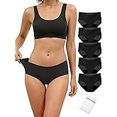 TIICHOO Seamless Period Underwear for Women Lightweight No Show Period Panties with Laundry Bag 5-Pack