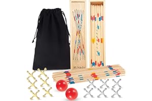 Sumind 84 Pcs Jacks Game and Pick up Sticks Include 62 Pcs Sticks 2 Pack Red Rubber Balls 20 Pack Gold and Silver Metal Jacks Classic Game for Kids Adults Family Party