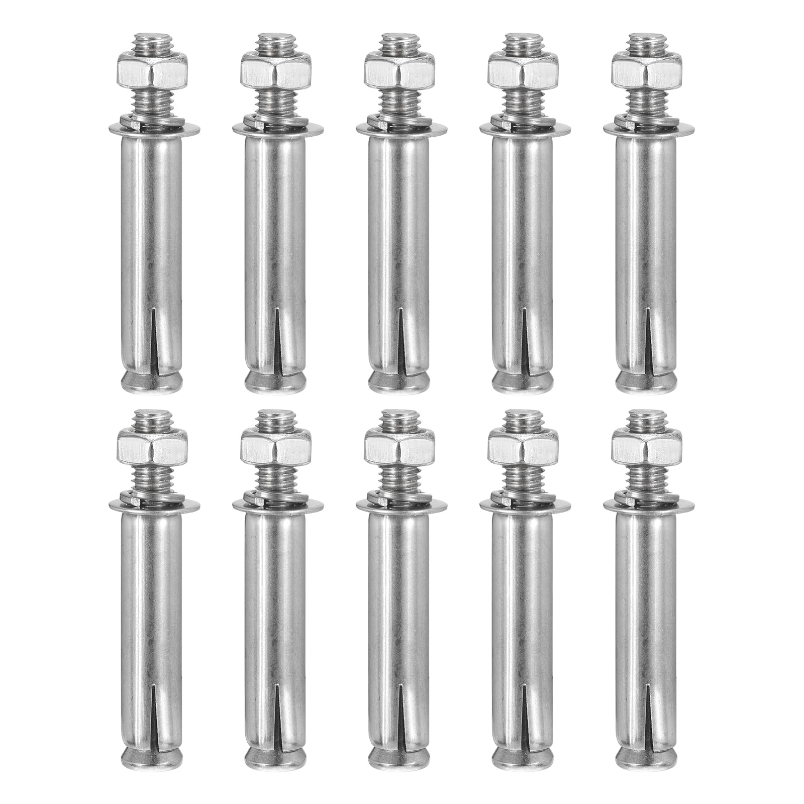 DTGN 3/8" x 3" Hex Nut Sleeve Anchors - 10Pack - Good for Concrete Dry Brick Block Walls - 304 Stainless Steel - Silver
