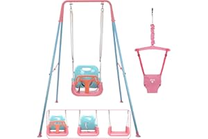 TOREVSIOR Taleco Gear 2 in 1 Toddler Swing ＆ Jumper, Swing Set for Indoor/Outdoor, Baby Jumpers and Bouncers, Easy to Assemble & Store, Suitable for Children 6 Months and Older (Pink)