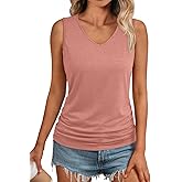AUTOMET Womens Tank Tops 2026 Sleeveless V Neck Ruched Top Summer Outfits Dressy Casual Shirts Basic Tees Trendy Clothes