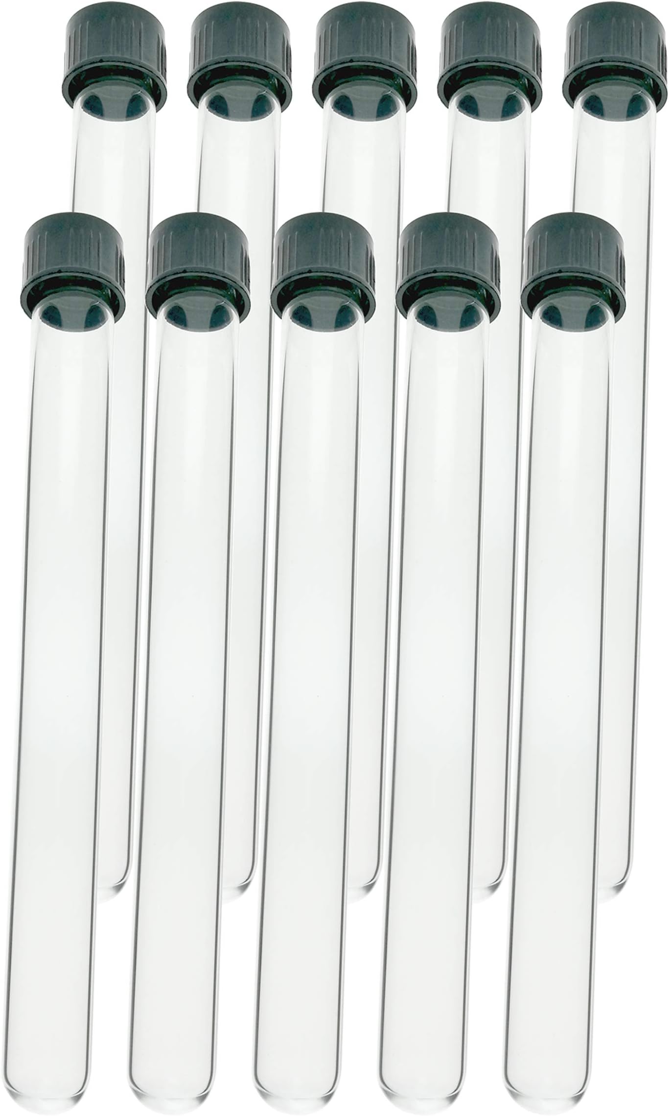 FDA-1310 13x100mm/10ml Glass Test Tubes Screw Top, Round Bottom, with Black Plastic Cap (Pack of 10)