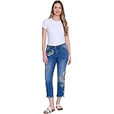 TRU Luxe Womens Asymmetrical Hem Crop Jean with Embroidery