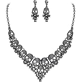 EVER FAITH Austrian Crystal Costume Punk Jewelry Halloween Gothic Skeleton Skull Statement Necklace Dangle Earrings Set for Prom Party