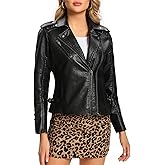 S P Y M Womens Faux Leather Jacket, Double Zip Up Coat, Moto Biker Outwear with Rivets, Regular and Plus Size