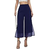 Women's Summer Capris Wide Leg Palazzo Pants Dressy Casual Split Chiffon Trousers