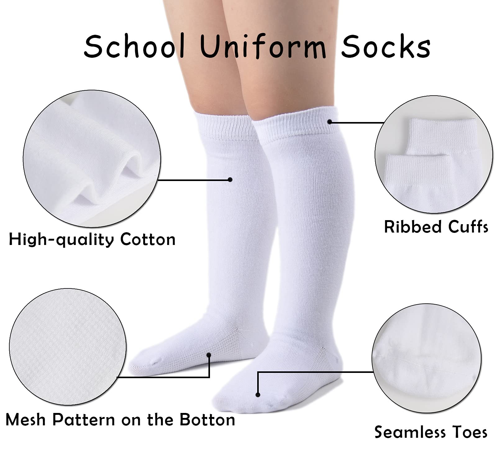 EPEIUS Girls Knee High Socks Seamless Cotton School Uniform Socks Kids Boy Over the Calf Socks 3/5 Pack