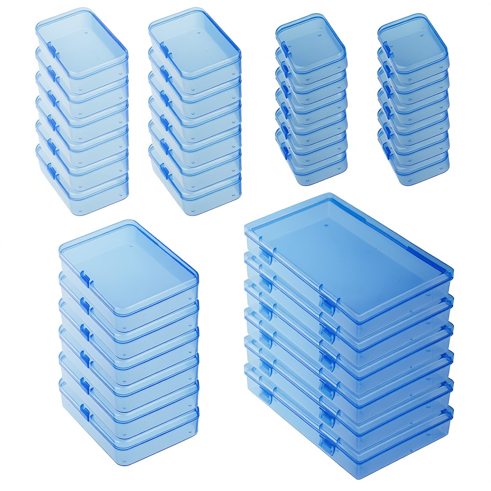 Goodma 36 Pieces Rectangular Empty Mini Plastic Organizer Storage Box Containers with Hinged Lids for Small Items and Other Craft Projects (Mixed Sizes, Blue)