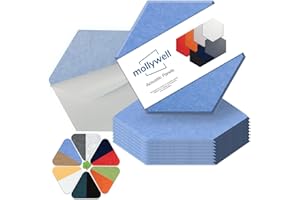 Hexagon Acoustic Panels, High Density, Sound Proofing, Decorative Noise Reduction Felt Wall Tiles for Ceilings, Home Office & Gaming Room (Sky Blue), 14x12x0.4 Inch, Mollywell