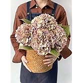 JINWOE 4Pcs Purple Vintage Boho Faux Hydrangea Flowers, 21" Real Touch Fall Artificial Hydrangea,Fake Silk Flowers for Dinning Tables Party Outdoor Home Cemetery Kitchen Wedding Bouquet Halloween