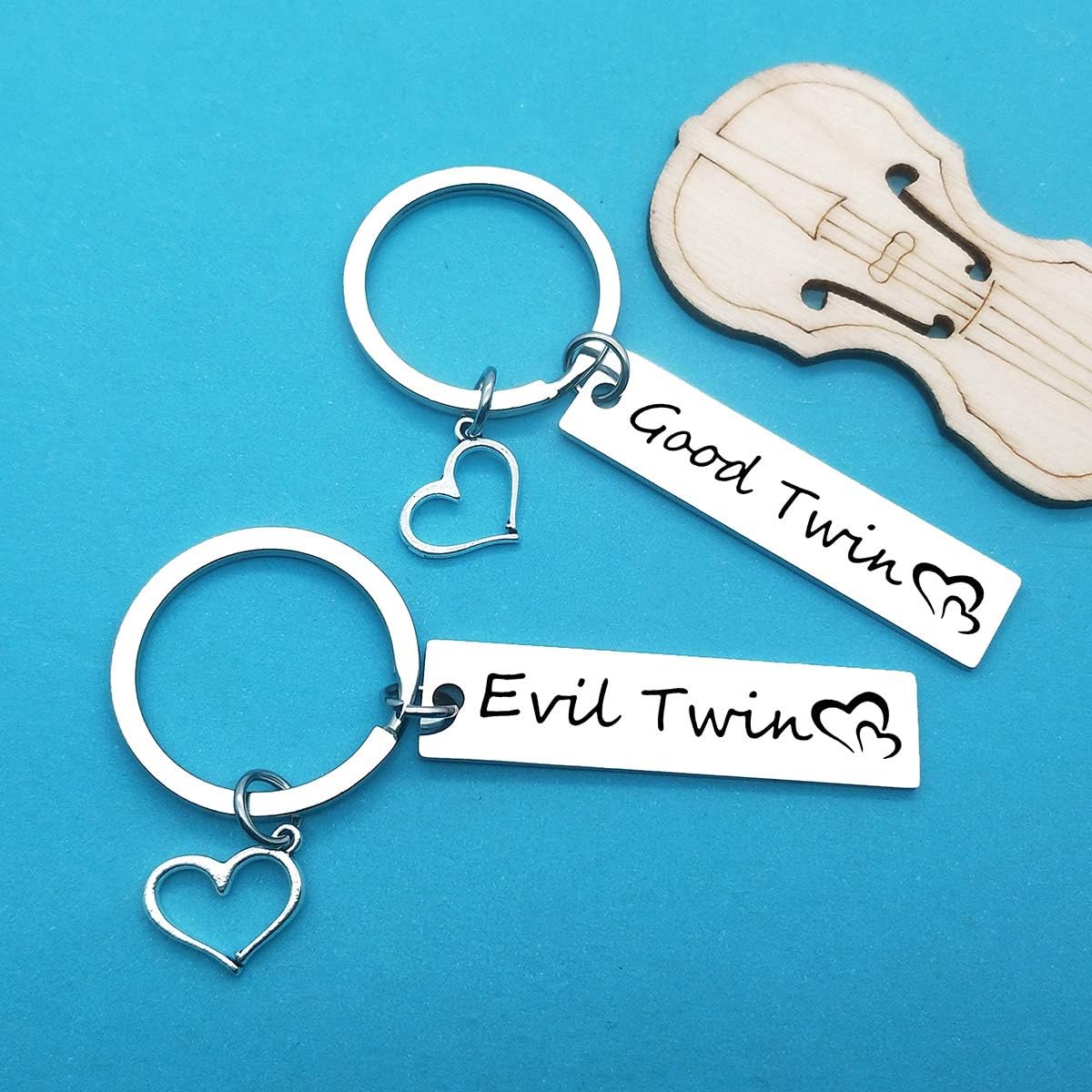 Huwujiu Twins Gifts Twins Keyring Twins Girls Gift Twins Boys Gift Good Twin Evil Twin Matching Keyring Set Twins Gift for Twins Sister Twins Brother - Image 4