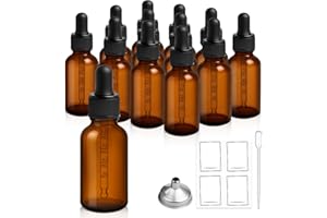 BUMOBUM 12 Pack, 1 oz Tincture Bottles with Dropper, Amber Glass Dropper Bottle Leakproof with Stainless Steel Funnel, Pipettes & Labels, 30 ml Eye Dropper Bottles For Essential Oils Serums Hair Body Oils