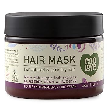 Amazon Com Ecolove Deep Conditioning Hair Mask For Dry Damaged Hair Color Treated Hair With Organic Blueberry Grape Lavender Vegan Cruelty Free Hair Treatment Mask 11 8fl Oz 350ml Beauty
