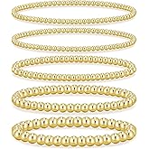 Gold Beaded Bracelets for Women, 14K Real Gold Plated Jewelry for Women Dainty Pearl Bead Bracelets Stack, Non Tarnish Trendy Stackable Ball Cross Stretch Bracelet Set Fashion Accessories Gifts