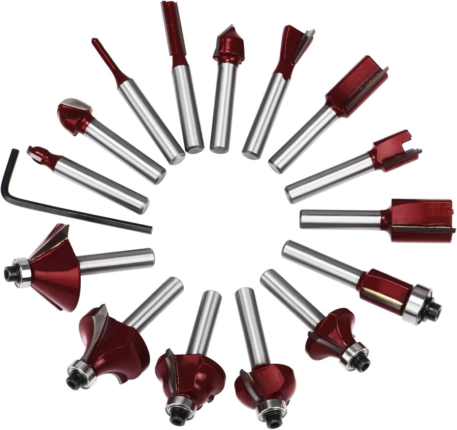 HSEAMALL 15PCS 12.7mm 1/2 Inch Shank Tungsten Carbide Router Bit Set