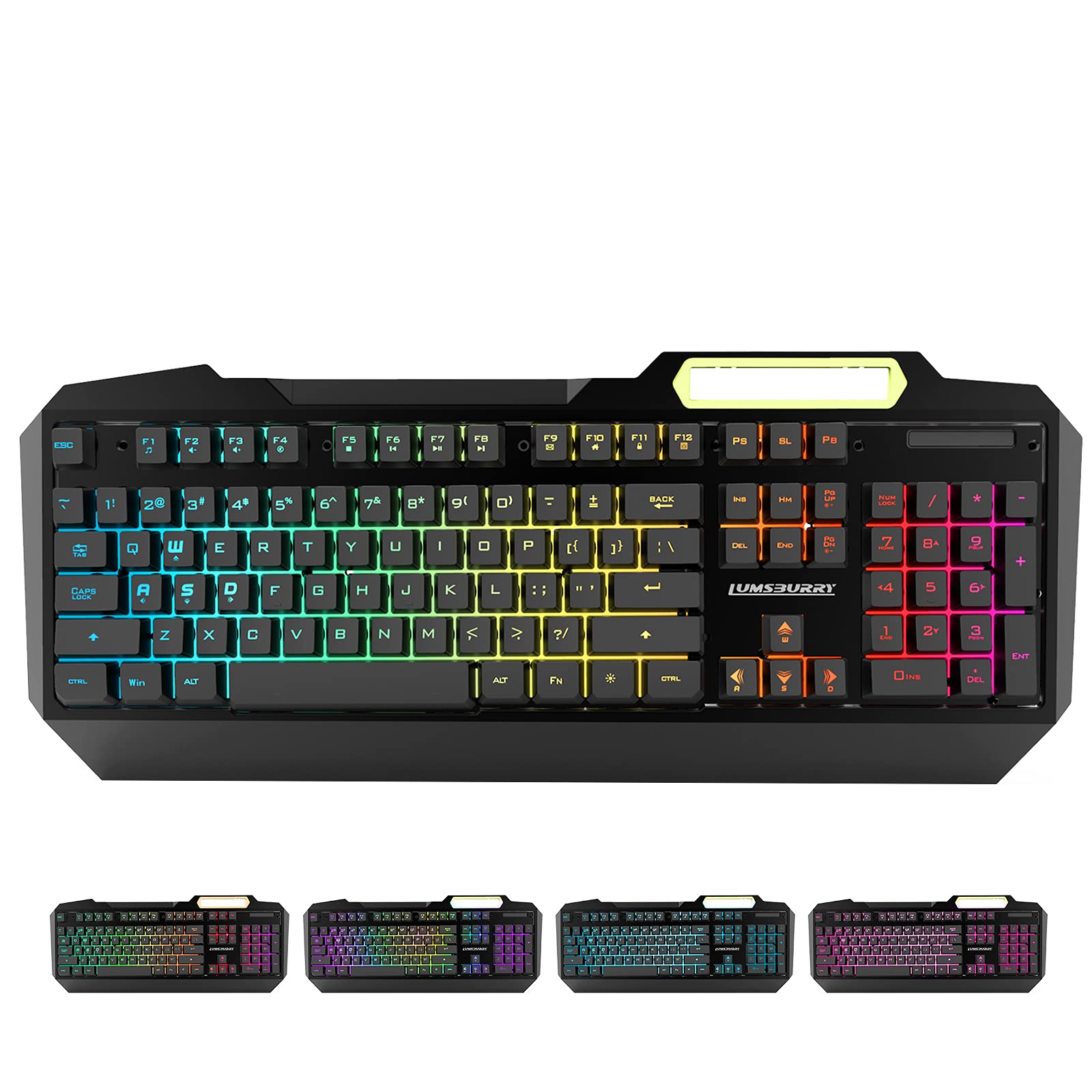 Lumsburry RGB Gaming Keyboard, LED Backlit Keypad UK Layout, 19 Anti-ghosting Keys Multimedia USB Wired Metal Keyboard for PC Games Office (Black)