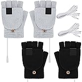 SATINIOR 2 Pairs Winter USB Heated Gloves Fingerless USB Hand Warmer Electric Hand Warming Gloves Heated Mittens with Button