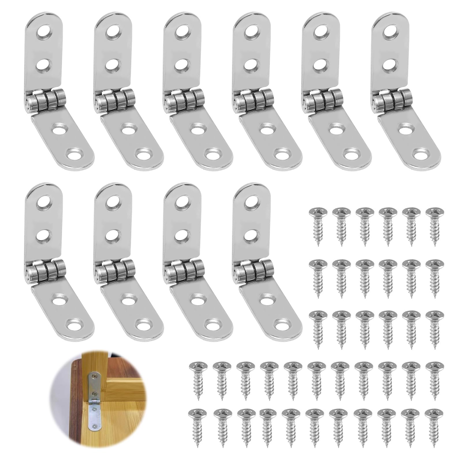 10 Pcs 180 Degree Folding Flip Hinges, Small Hinges, Heavy Duty Strap Hinge with 40 Screws for Folding Tables, Cabinets, Wardrobes, Wooden Boxes, Furniture, Sewing Machines