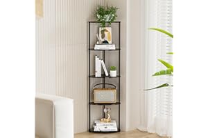 STARLATTA 5-Tier Corner Shelf Stand, Waterproof Black Bathroom Organizers and Storage, Plant Display Shelves for Living Room Decor, Plastic Light Wall Corner Bookshelf Organizer for Office/Apartment/Small Space