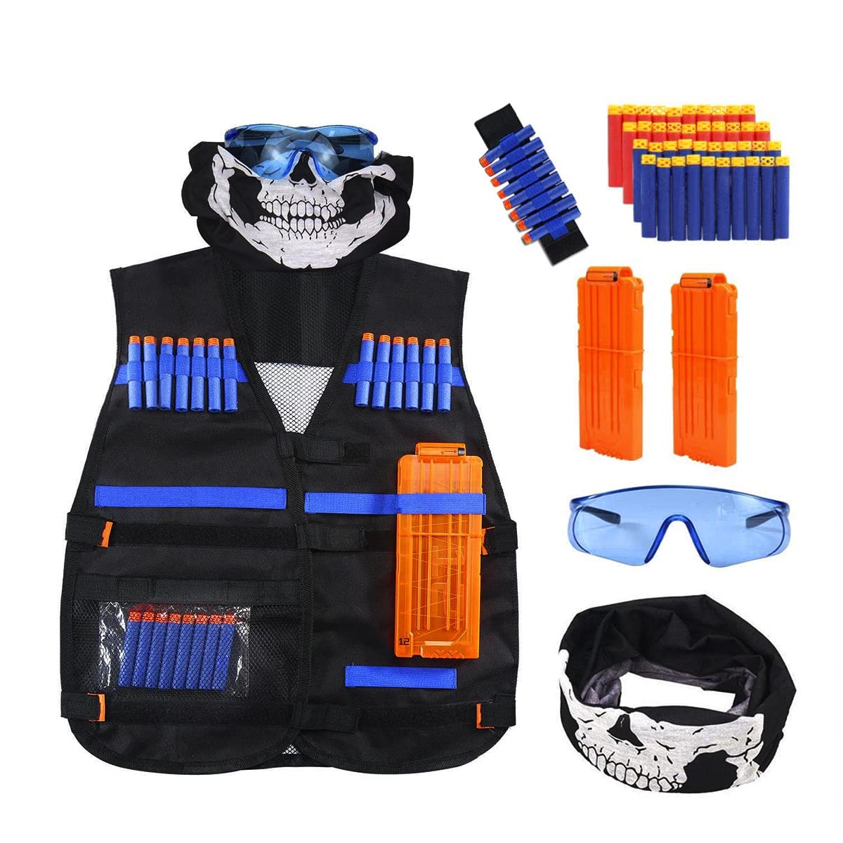 OFUN Kids Tactical Vest,Nerf Vest Set 46PCS Tactical Jacket Kit for Nerf Toy Gun N-Strike Elite Series with Bandanas Scarf,Reload Clips,Wrist Band,Refill Darts,Protective Glasses for Nerf Gun Game