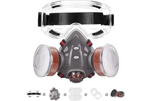 PANBEAR Reusable Respirator Half Facepiece Cover w/Safety Goggles & Filters Against Dust Vapors Gas Pollen Chemicals Suitable for Painting Spraying Sanding Welding Woodworking Epoxy Resin & Other Protection