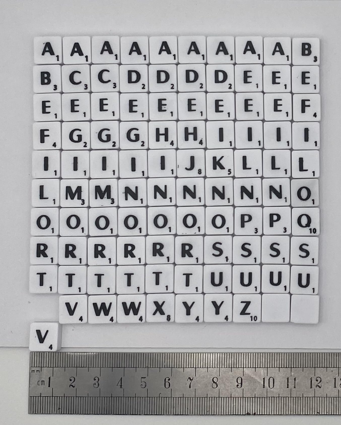 Flyingstart Mini Letter Tiles - Full Set 100 Tiles, Fits Some Scrabble Games, Black Letters on White Tiles