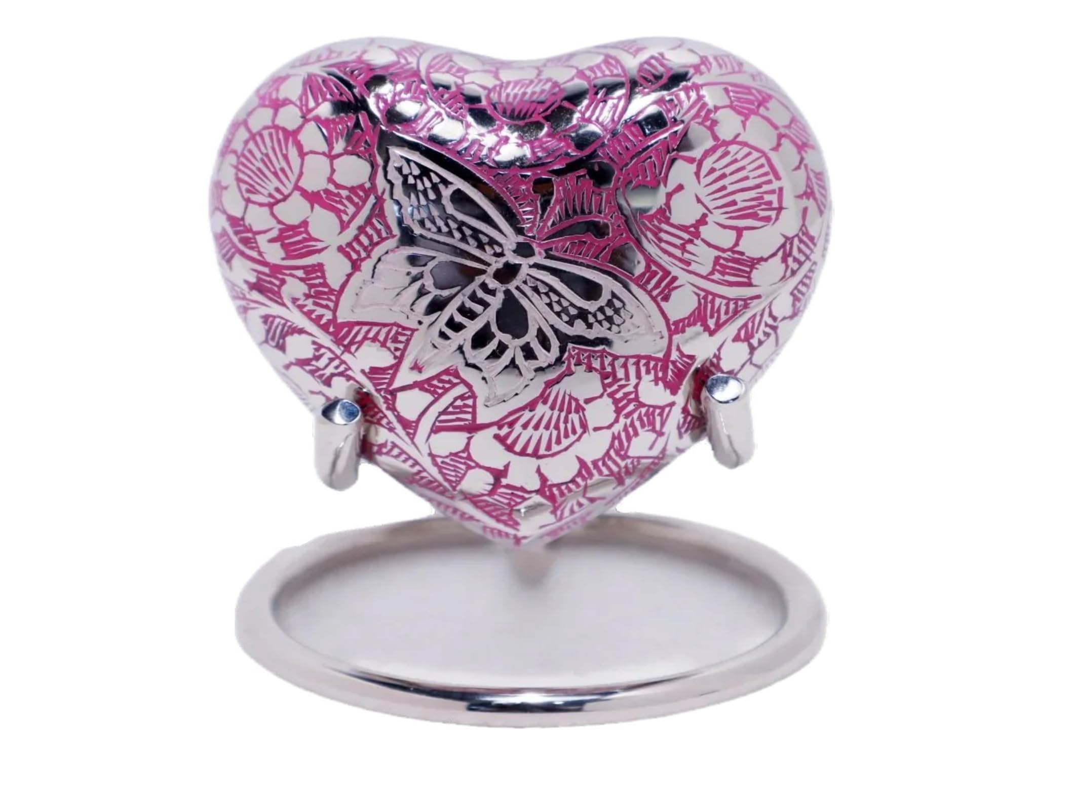 Royal Rapture Urn for Ashes Funeral Memorial Cremation Keepsake Love Urns Decorative Brass Heart with Stand (Pink Buterfly, 3") RHM03-17 โ image 1