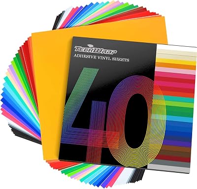 TECKWRAP Permanent Vinyl Sheets 12x12 40 Sheets Assorted Colors