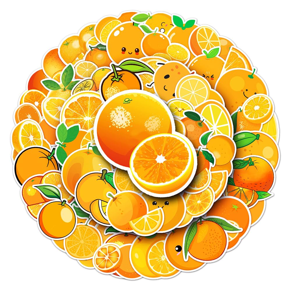 Fresh Orange Vinyl Stickers, 50 PCS Waterproof Cartoon Fruit Decals for Laptops, Scrapbooking, Journals, Notebooks, Water Bottles, Suitcases, Phones & DIY Decor
