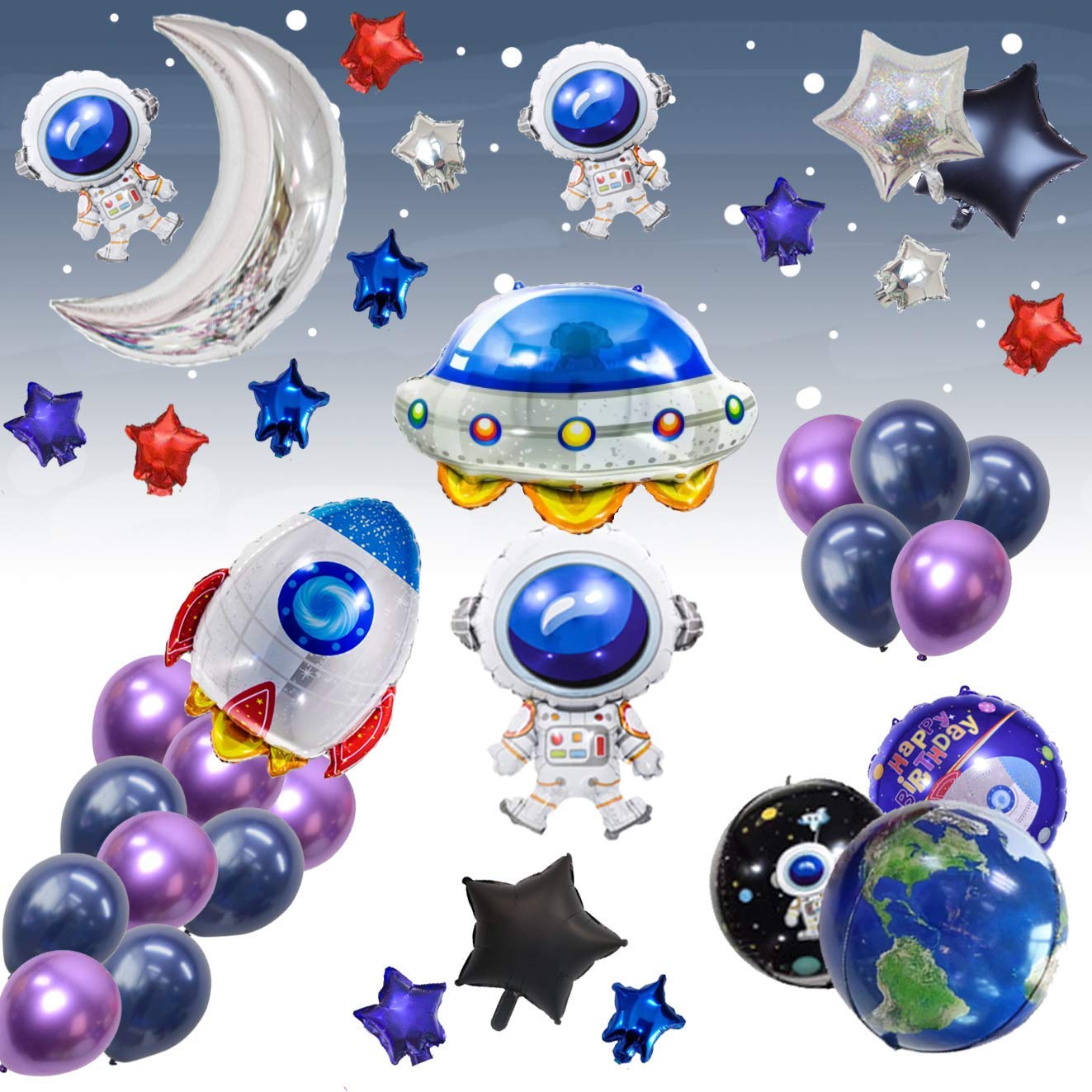 UFO Outer Space Decorations Party Supplies Foil Balloons Boy Birthday Baby Shower Chrome Blue Black Galaxy Astronaut Airship Space Theme Baby Shower