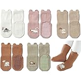Exegawe Toddler Non Slip Socks, Cute Baby Socks with Grips Crew Socks 5 Pairs