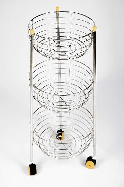 Prerna Kitchen Racks Rounded Stainless Steel 3 Layers Vegetable/Fruit Trolley (Silver)