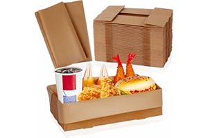 DUALSHINE 120Pcs 4Lb Paper Food Trays with Greaseproof Food Wrapping Paper 4 Corners Pop-Up Cardboard Trays Foldable Disposable Grease-Proof Food Box Snack Trays for Party Stadium Theater Movie Night