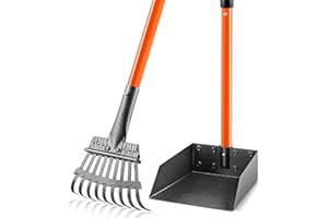 ROIUBPO Pooper Scooper, Long Handle Dog Pooper Scooper for Medium Small Dogs Heavy Duty, Pet Supplies Stainless Metal Tray and Rake Set, Use on Grass, Dirt or Gravel