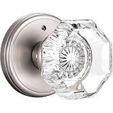 CLCTK Crystal Glass Door Knobs Interior, Modern Bathroom Bedroom Door Knobs with Lock Privacy Function, Satin Nickel