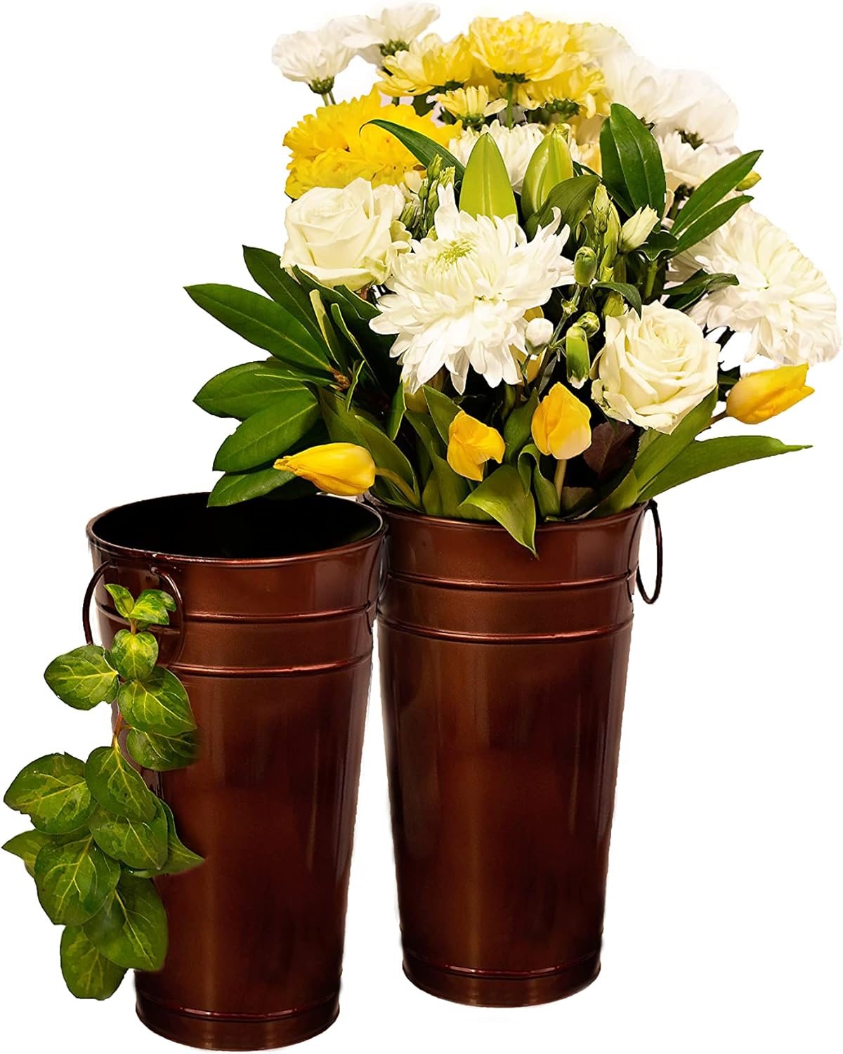 KEPRI Galvanized Vase 12 Inch - Set of 2 | Metal Vase for Wedding | Farmhouse Vases with Copper Effect | Tin Vase for Fresh and Dried Flower Arrangements for Home Decorations, Table Centerpieces